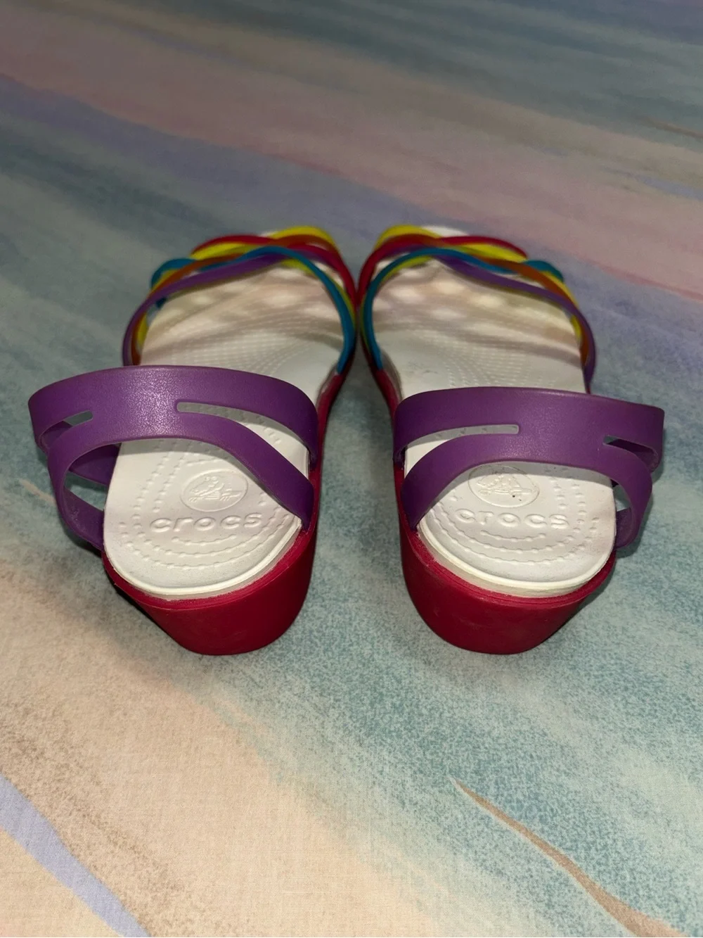 Crocs size 9 Multicolor Isabella Huarache Womens Mini Wedge Strappy Sandals shoe - Picture 6 of 9